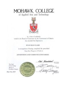 Ryan-Clark-Mohawk College Diploma